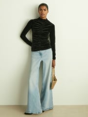 Reiss Black Ari Velvet Ruched Long-Sleeve Top - Image 5 of 6