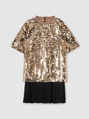 Reiss Gold Darcey 13-14 yrs Sequin T-Shirt Dress - Image 1 of 4