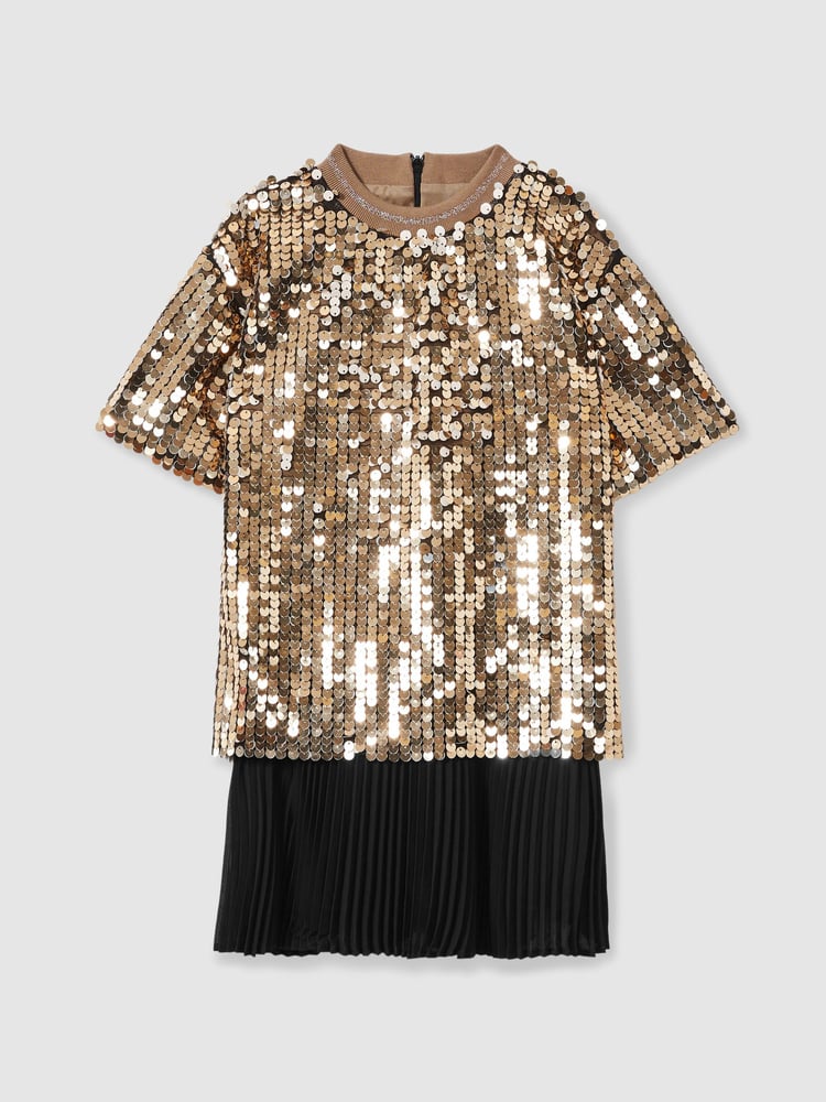 Reiss Gold Darcey 13-14 yrs Sequin T-Shirt Dress - Image 1 of 4
