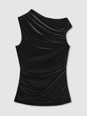 Reiss Black Dylan Velvet Drape Off-Shoulder Top - Image 2 of 6