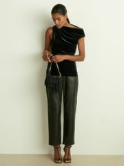 Reiss Black Dylan Velvet Drape Off-Shoulder Top - Image 3 of 6