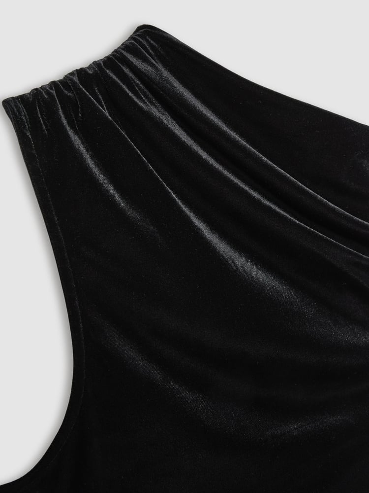Reiss Black Dylan Velvet Drape Off-Shoulder Top - Image 6 of 6