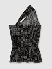 Reiss Black Tina One-Shoulder Polka-Dot Georgette Top - Image 2 of 6