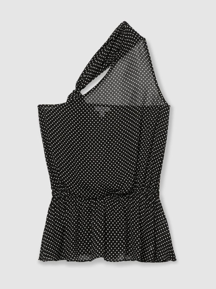 Reiss Black Tina One-Shoulder Polka-Dot Georgette Top - Image 2 of 6