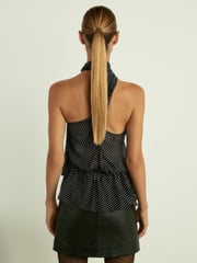 Reiss Black Tina One-Shoulder Polka-Dot Georgette Top - Image 5 of 6