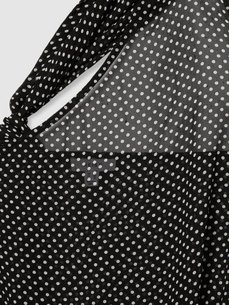 Reiss Black Tina One-Shoulder Polka-Dot Georgette Top - Image 6 of 6