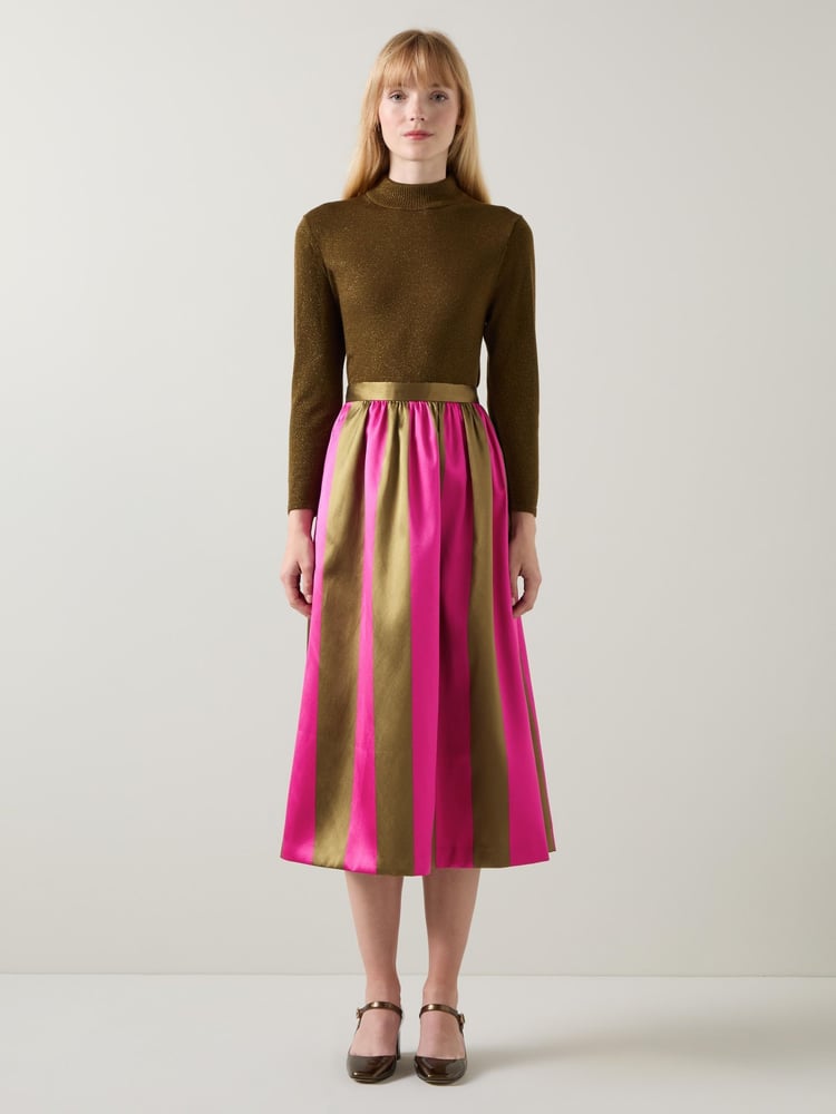 LK Bennett Green Olsen And Magenta Stripe Jacquard Social Skirt - Image 2 of 4