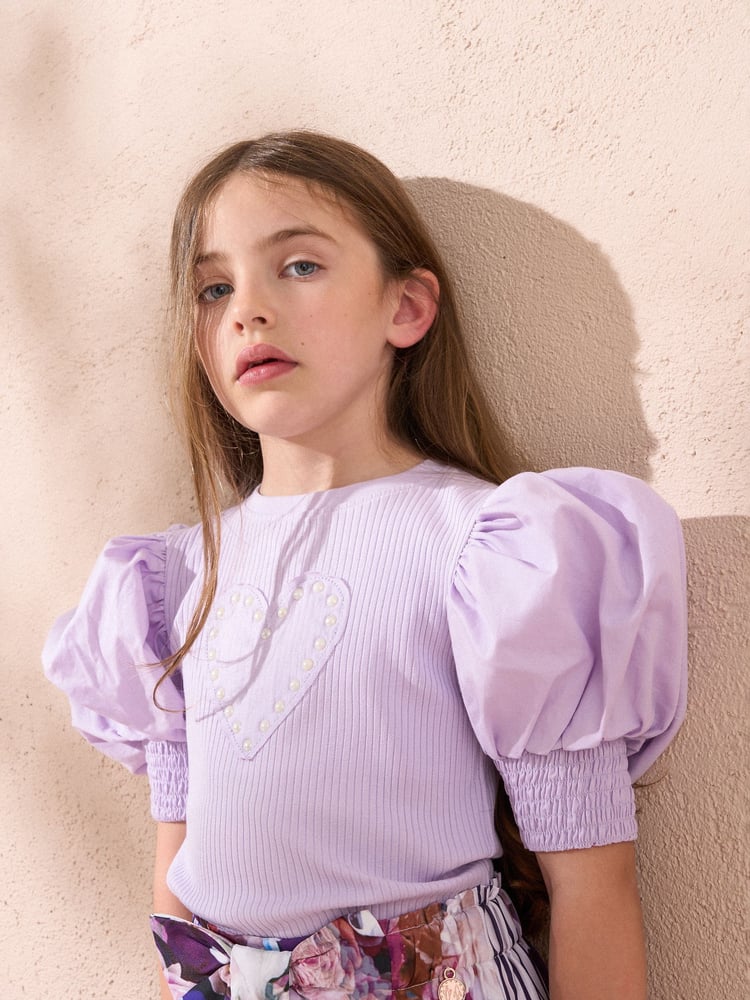 Angel & Rocket Purple Agatha Heart Print Rib T-Shirt - Image 2 of 4
