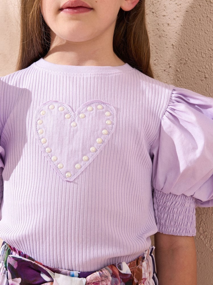 Angel & Rocket Purple Agatha Heart Print Rib T-Shirt - Image 4 of 4