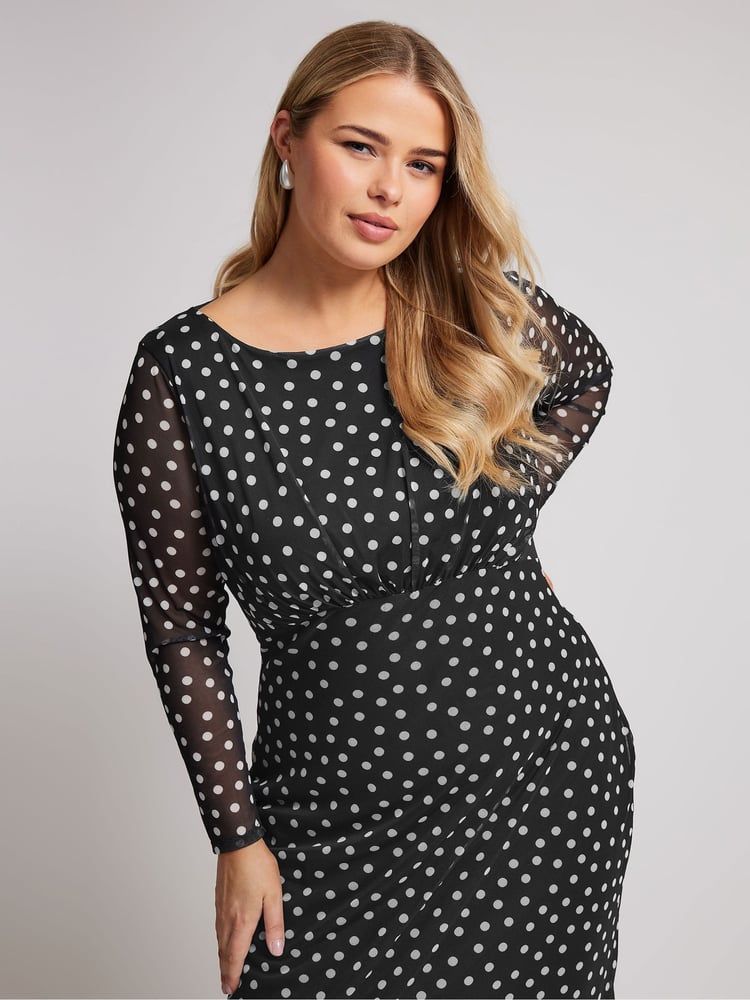 Yours Curve Black London Mesh Dress - Image 2 of 5