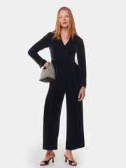 Whistles Blue Elora Velvet Jumpsuit - Image 1 of 5