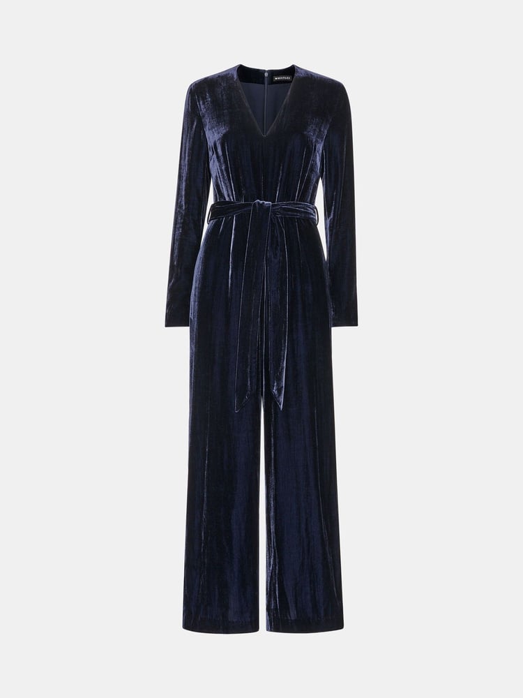 Whistles Blue Elora Velvet Jumpsuit - Image 5 of 5