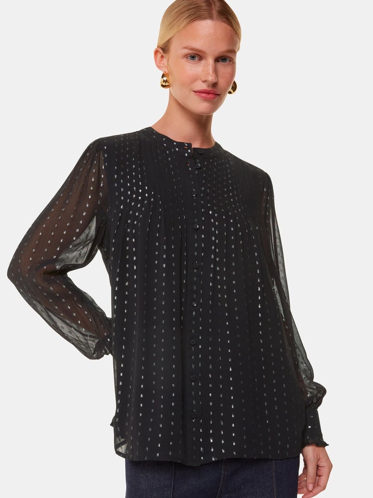 Whistles Black Metallic Stripe Blouses - Image 1 of 5