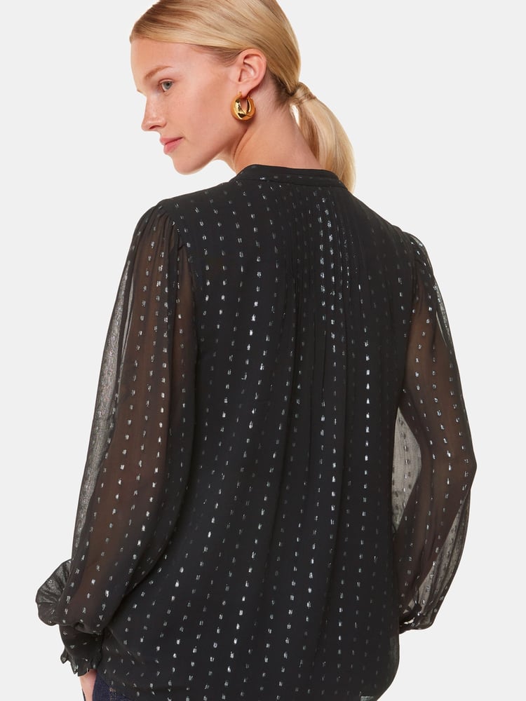 Whistles Black Metallic Stripe Blouses - Image 2 of 5