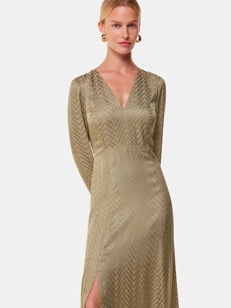 Whistles Green Jacquard Zig Zag Print Dress - Image 1 of 5 Whistles Green Jacquard Zig Zag Print Dress - Image 1 of 5