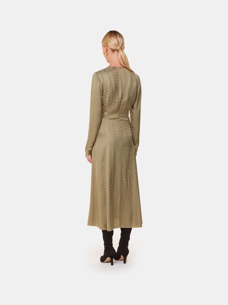 Whistles Green Jacquard Zig Zag Print Dress - Image 2 of 5 Whistles Green Jacquard Zig Zag Print Dress - Image 2 of 5