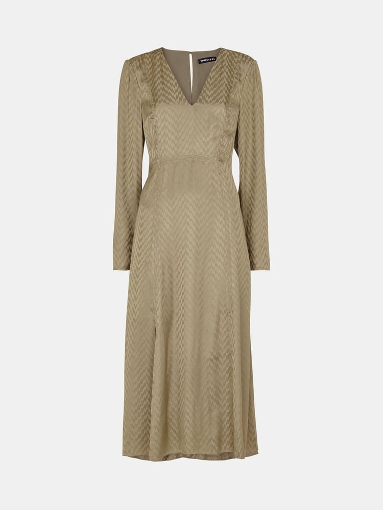 Whistles Green Jacquard Zig Zag Print Dress - Image 5 of 5