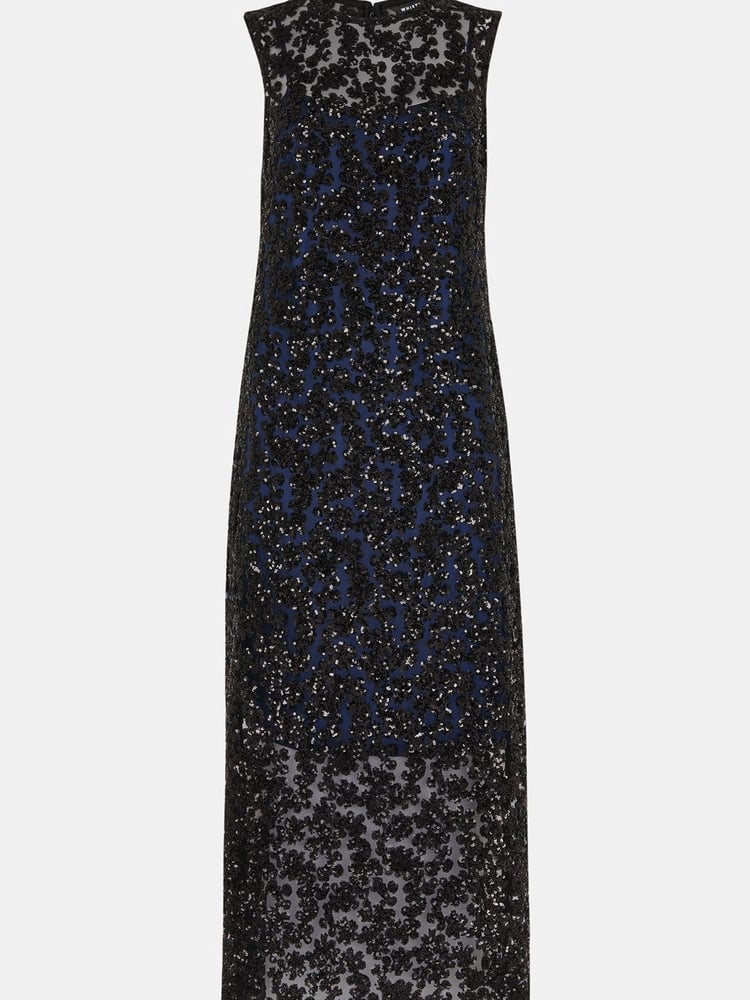 Whistles Floral Sequin Lyra Black Dress - Image 5 of 5