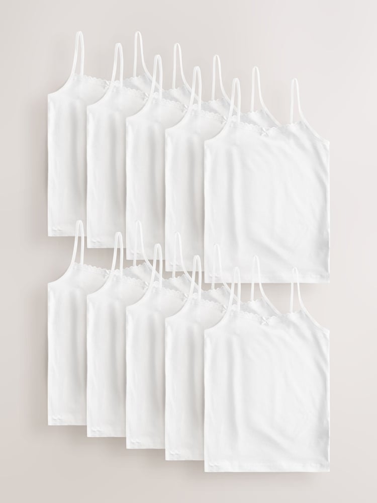 White 10 Pack Elastic Strappy Cami Vests (1.5-16yrs) - Image 1 of 7