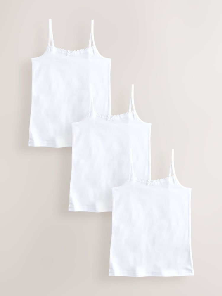 White 3 Pack Elastic Strappy Cami Vests (1.5-16yrs) - Image 1 of 5