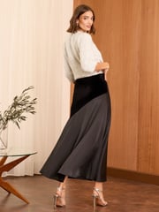 Love & Roses Black Satin Velvet Contrast Midi Slip Skirt - Image 2 of 4