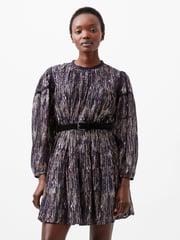 French Connection Blue Carissa Metallic Jacquard Sequin Mini Dress - Image 3 of 4