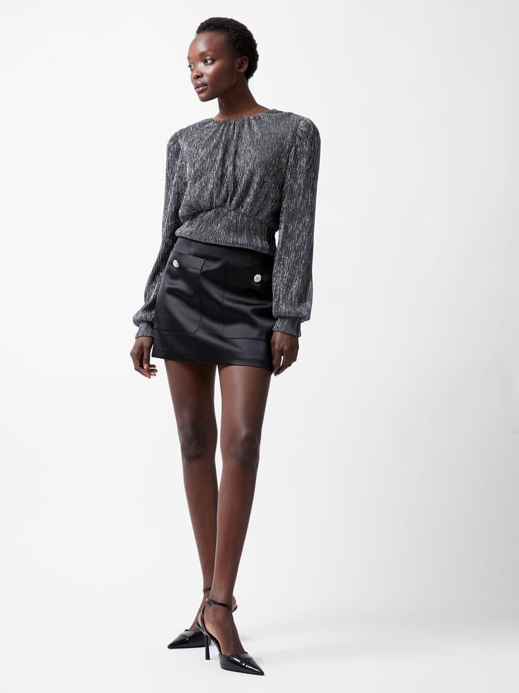 French Connection Silver Tamy Metallic Plissé Top - Image 1 of 4