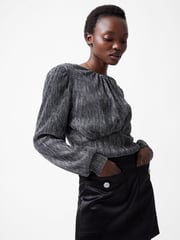 French Connection Silver Tamy Metallic Plissé Top - Image 3 of 4
