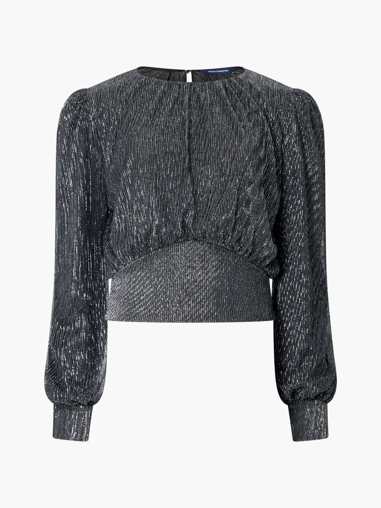French Connection Silver Tamy Metallic Plissé Top - Image 4 of 4
