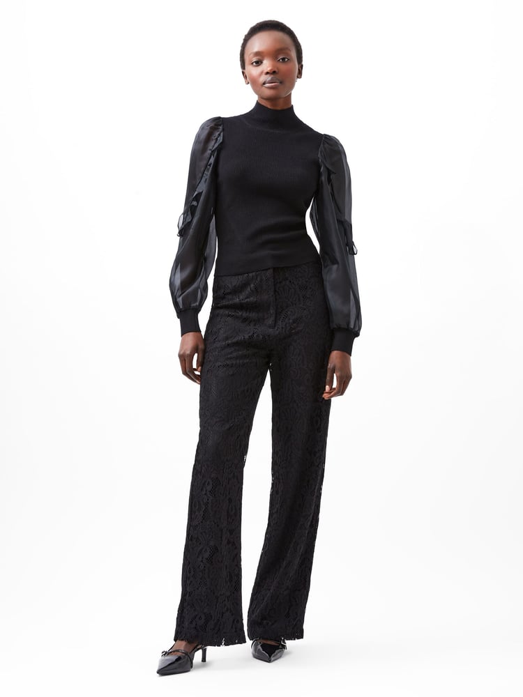French Connection Black Organza Krista Puff Sleeve Top - Image 1 of 4