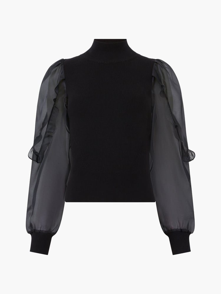 French Connection Black Organza Krista Puff Sleeve Top - Image 4 of 4