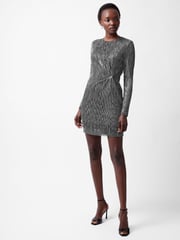 French Connection Silver Tamy Metallic Fitted Mini Dress - Image 1 of 4