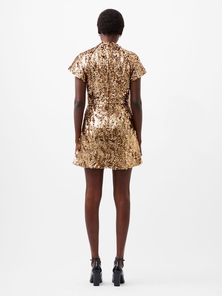French Connection Brown Sequin Mesh Dress - Image 2 of 4