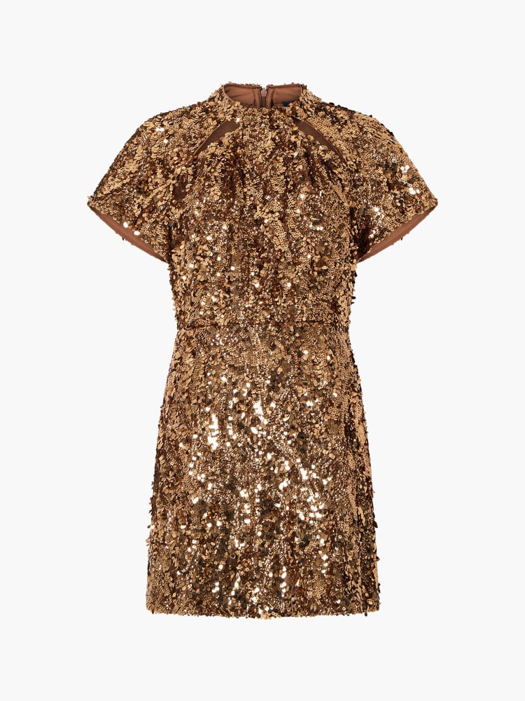 French Connection Brown Sequin Mesh Dress - Image 4 of 4