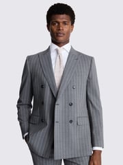 MOSS Grey Performance Tailored Sage Stripe Double Breasted Jacket - Image 1 of 4