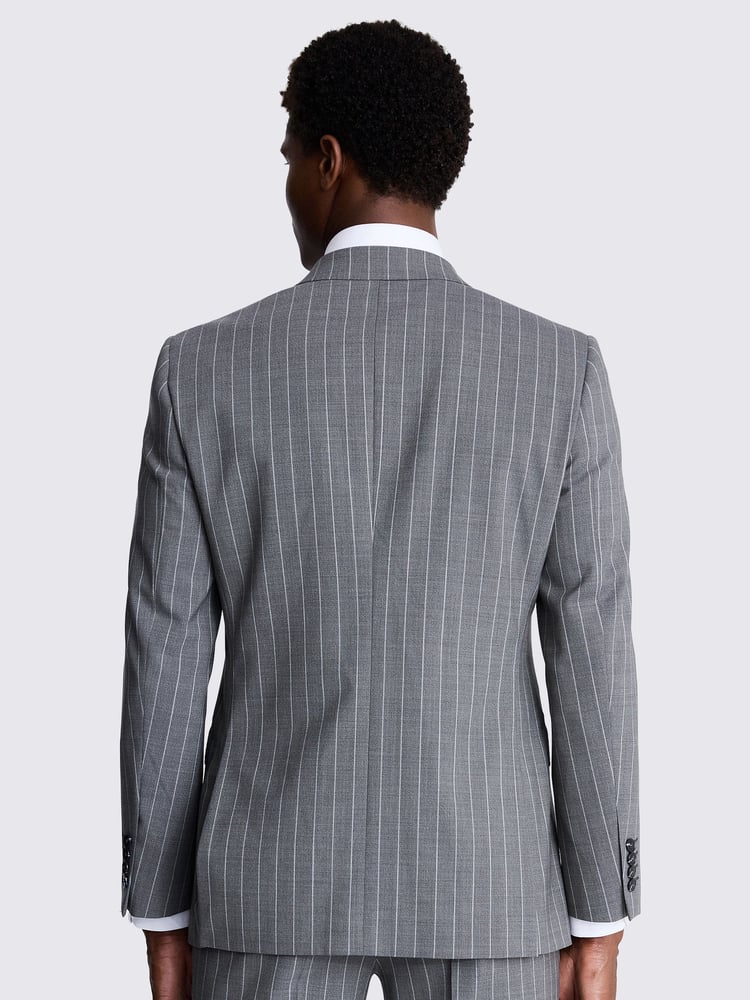 MOSS Grey Performance Tailored Sage Stripe Double Breasted Jacket - Image 4 of 4