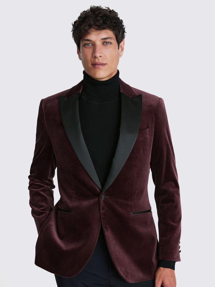 MOSS Red Tailored Fit Plum Velvet Jacket - Image 1 of 5