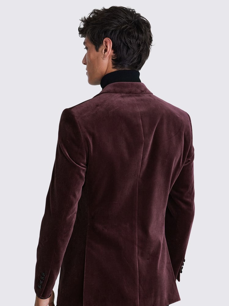 MOSS Red Tailored Fit Plum Velvet Jacket - Image 2 of 5