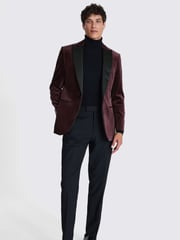 MOSS Red Tailored Fit Plum Velvet Jacket - Image 3 of 5