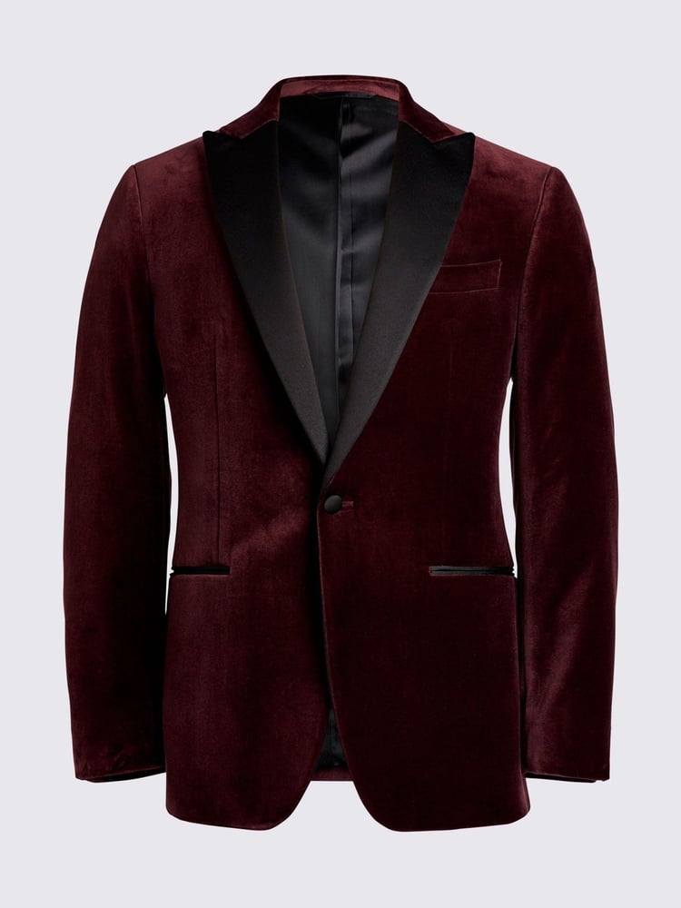 MOSS Red Tailored Fit Plum Velvet Jacket - Image 5 of 5