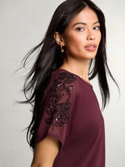 Lipsy Red Embellished Sleeve T-Shirt - Image 1 of 4