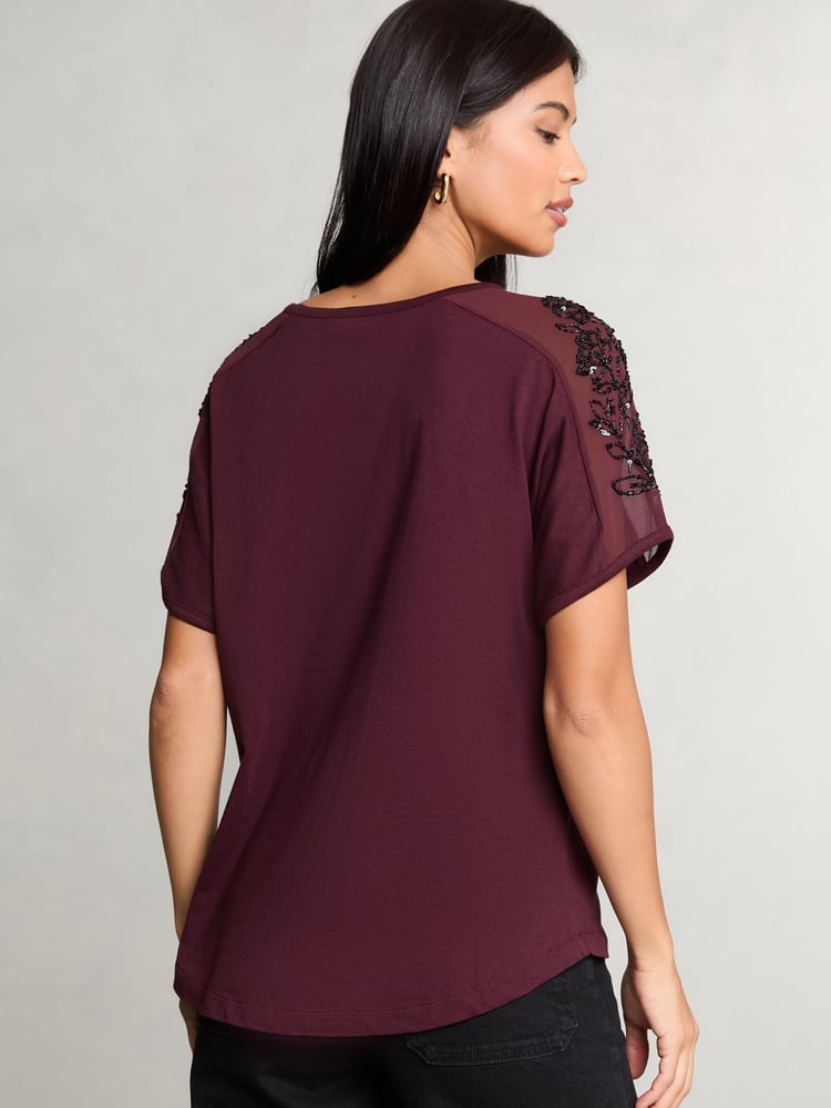 Lipsy Red Embellished Sleeve T-Shirt - Image 4 of 4 Lipsy Red Embellished Sleeve T-Shirt - Image 4 of 4