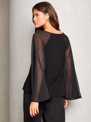 Lipsy Black Jersey Flare Sleeve  Keyhole Blouse - Image 2 of 4