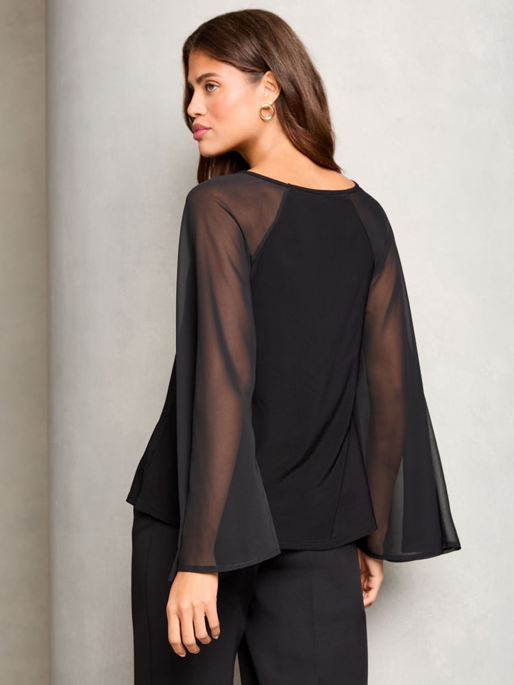Lipsy Black Jersey Flare Sleeve Keyhole Blouse - Image 2 of 4 Lipsy Black Jersey Flare Sleeve Keyhole Blouse - Image 2 of 4