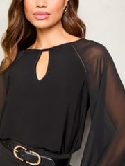 Lipsy Black Jersey Flare Sleeve  Keyhole Blouse - Image 4 of 4
