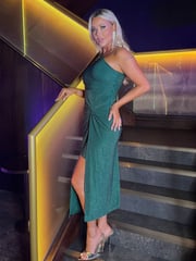 AX Paris Champagne Sparkle One Shoulder Gathered Midi Dress - Image 4 of 5