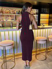 AX Paris Sparkle Halter Neck Ruched Bodycon Midi Dress - Image 2 of 4