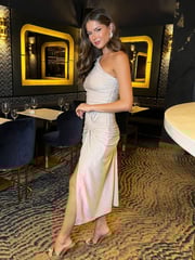 AX Paris Champagne Sparkle One Shoulder Gathered Midi Dress - Image 4 of 4