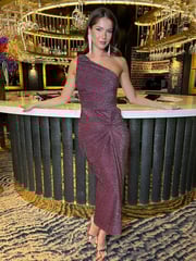 AX Paris Champagne Sparkle One Shoulder Gathered Midi Dress - Image 1 of 4