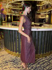 AX Paris Champagne Sparkle One Shoulder Gathered Midi Dress - Image 4 of 4